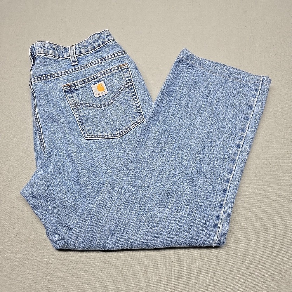 Carhartt Jeans Womens 14/28 Work Jeans Straight Medium Wash Light Wear